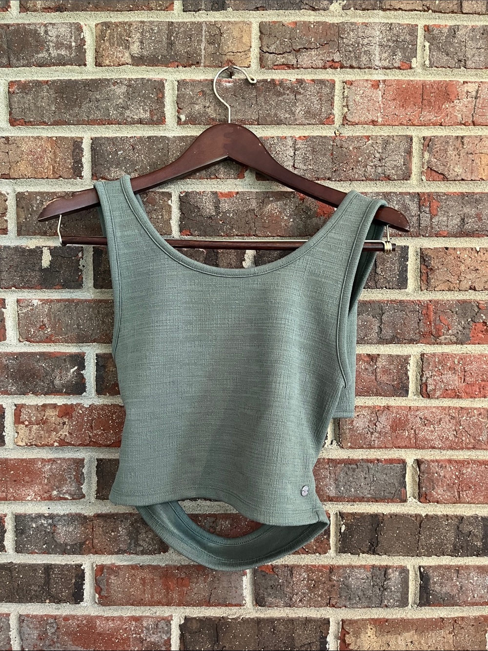 Roxy Waffled Crop Tank with Cross Back - Sage Green